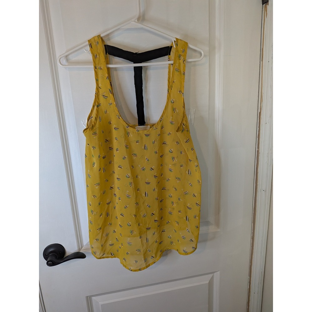 Lush‎ Yellow Sailboat Print T-Back Chiffon Tank Top Womens Size Medium